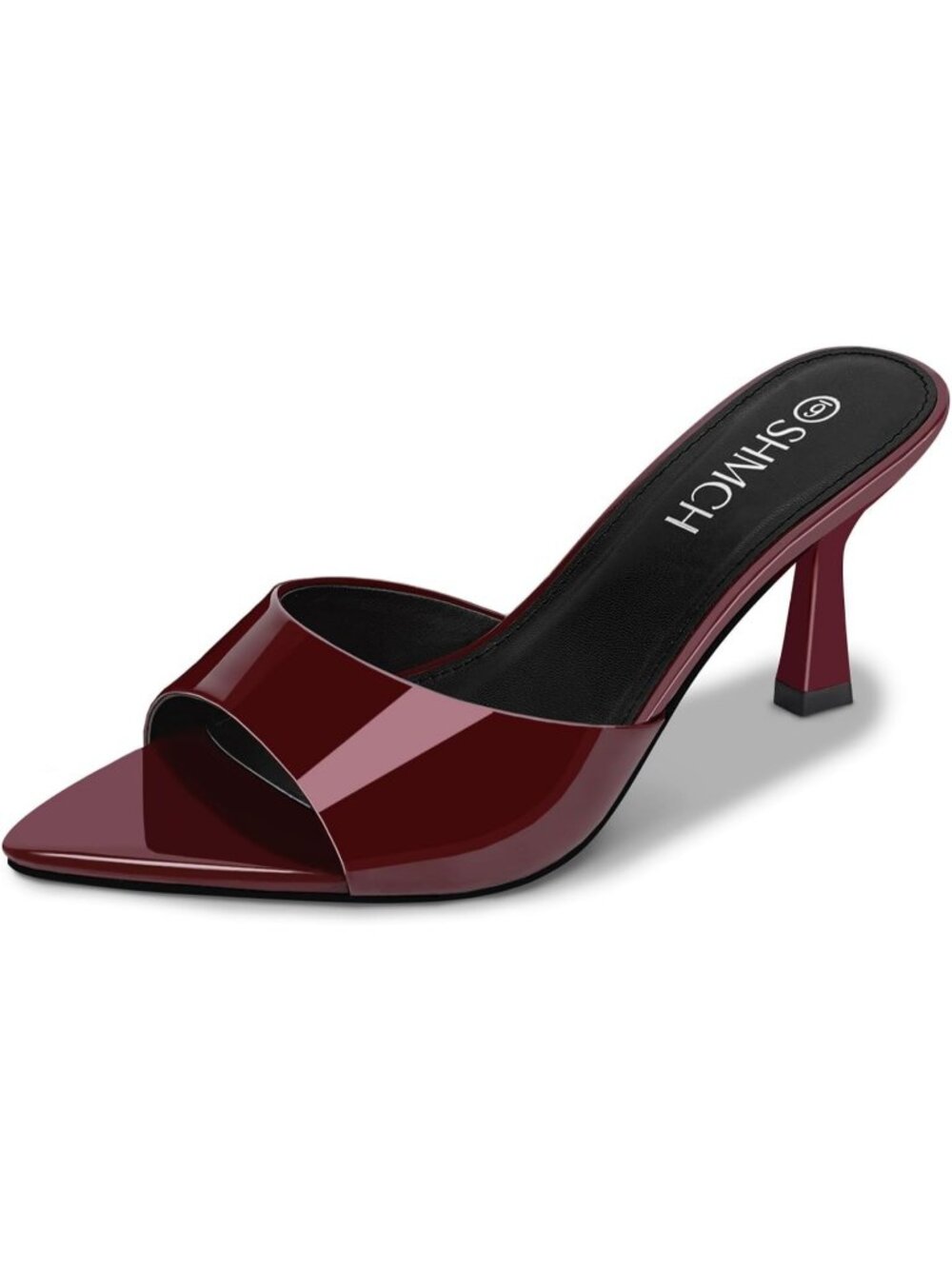 Women’s Burgundy Comfortable Pointed Toe Slip On  Stylish Kitten Heeled Sandals
